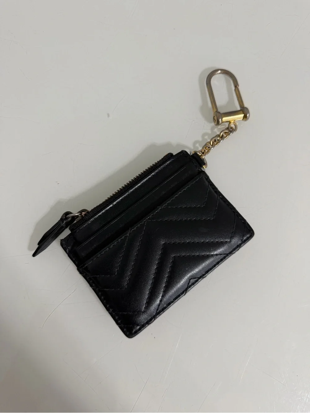 Gucci Black Quilted Leather Card Holder with Gold Double G